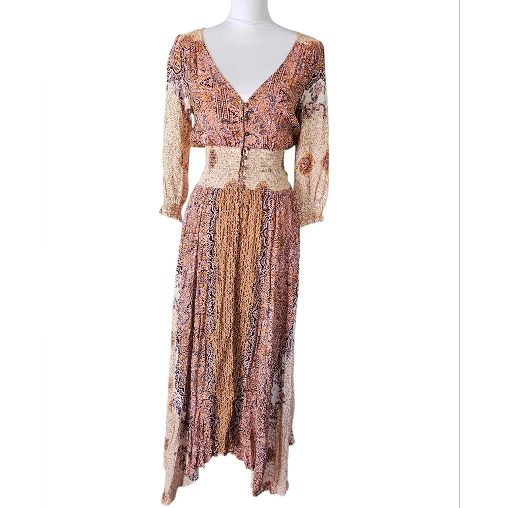 Free People High Low Dress in Pink and Cream
